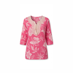Elegant Pink Floral Waist-Length Short Kurta