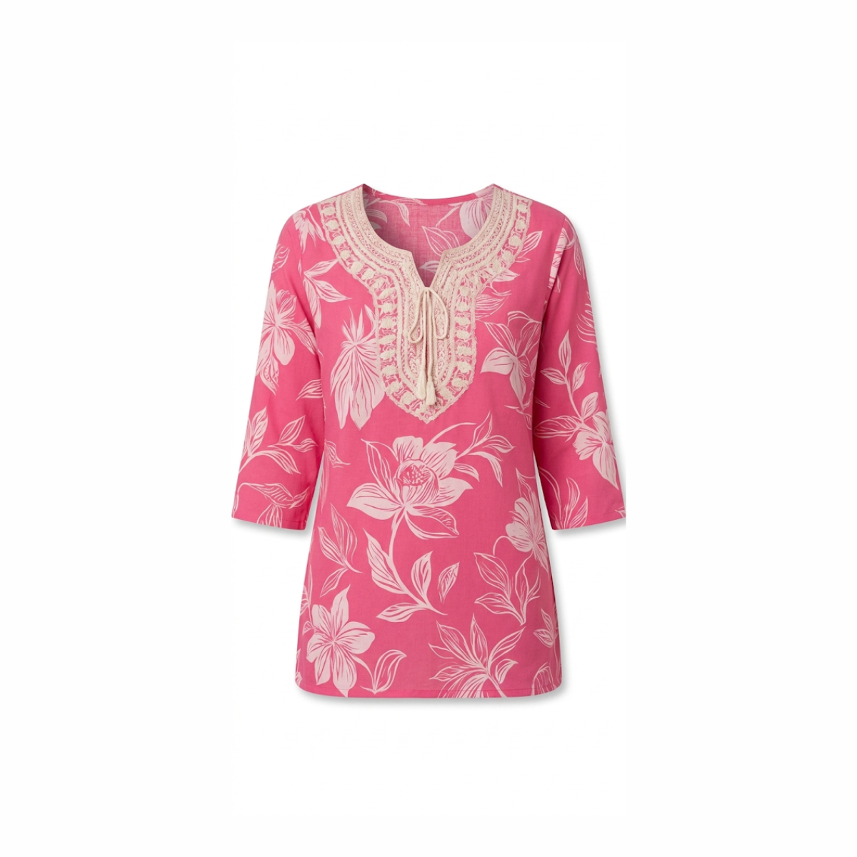 Elegant Pink Floral Waist-Length Short Kurta