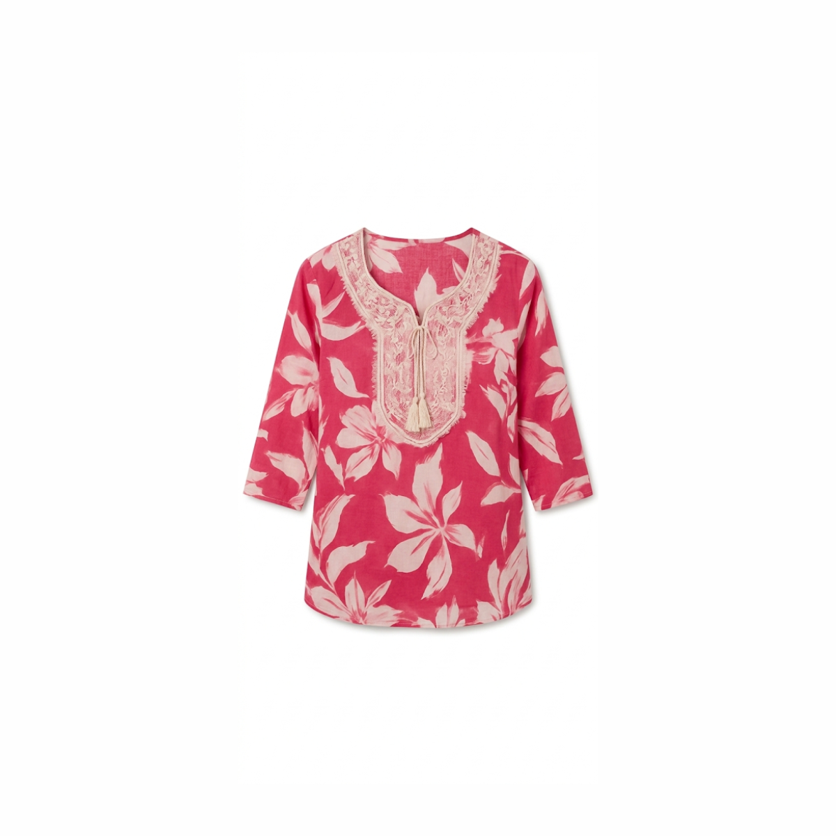 Elegant Dark Pink Floral Waist-Length Short Kurta
