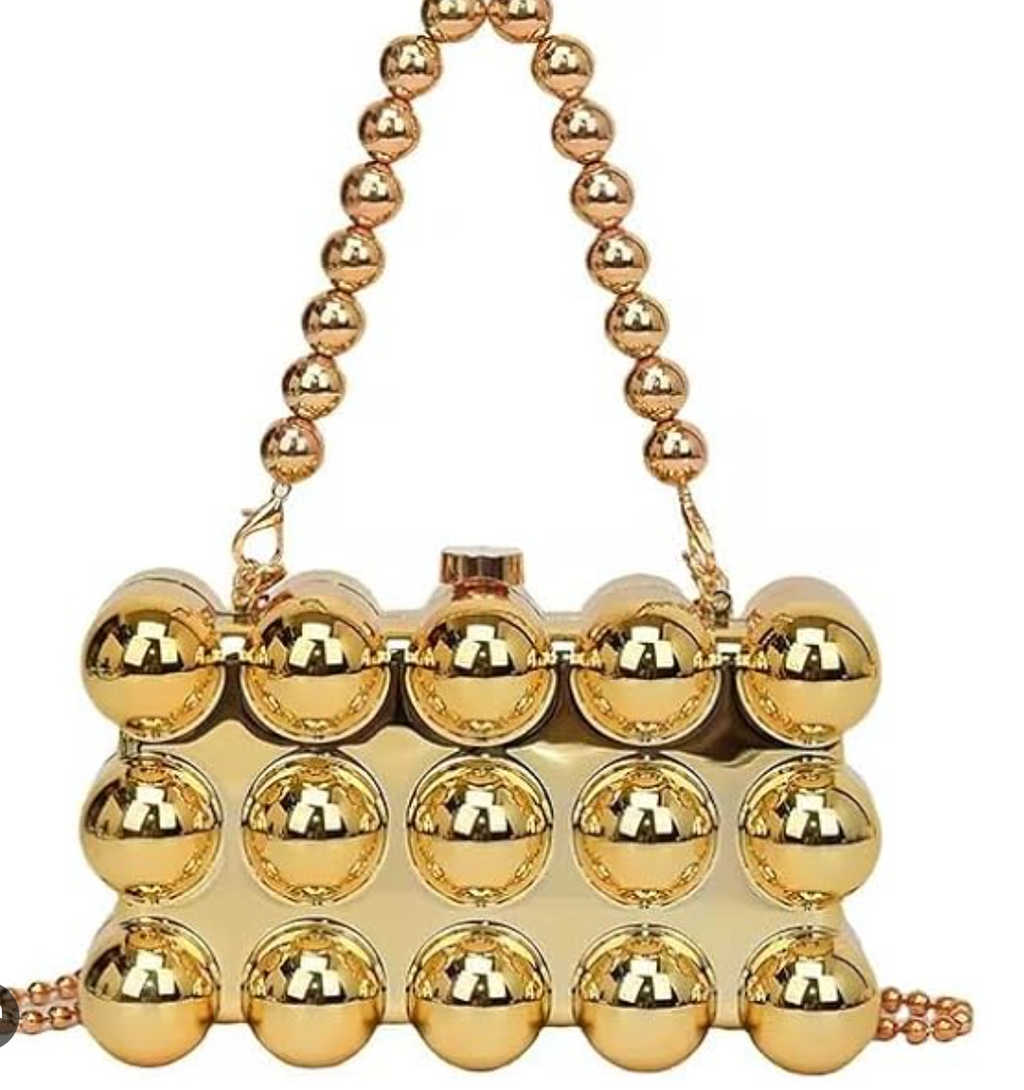 Bubble Acrylic Metal Clutch in Gold