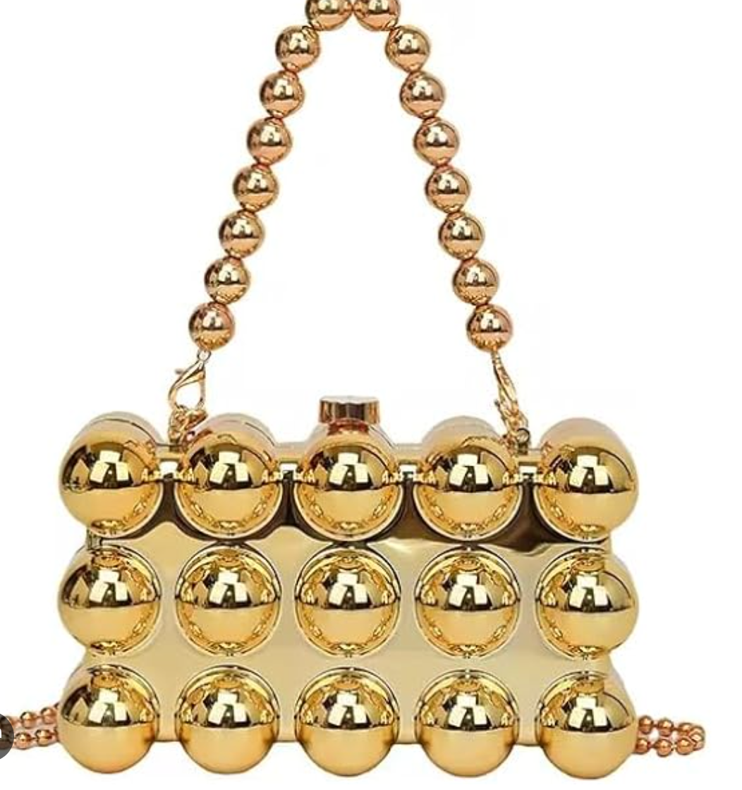 Bubble Acrylic Metal Clutch in Gold