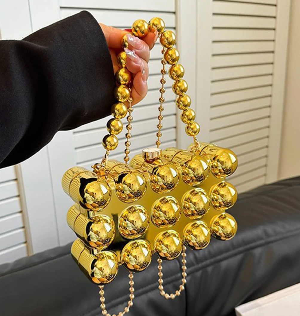 Bubble Acrylic Metal Clutch in Gold