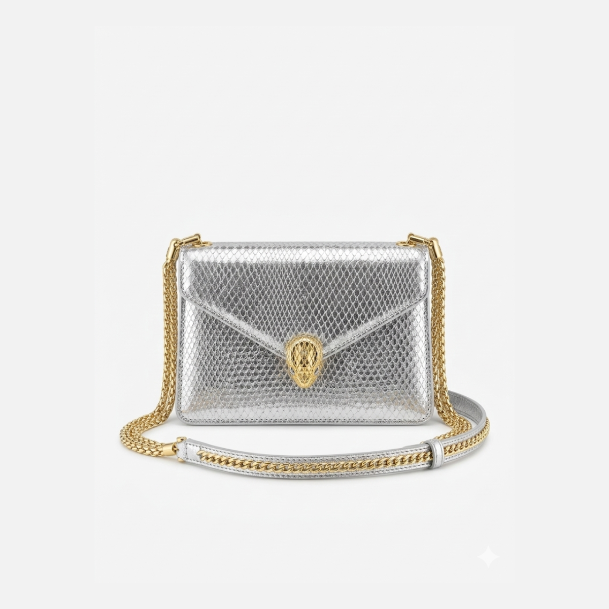 Bvlgari Serpenti Forever Mini silver crossbody bag in a textured finish