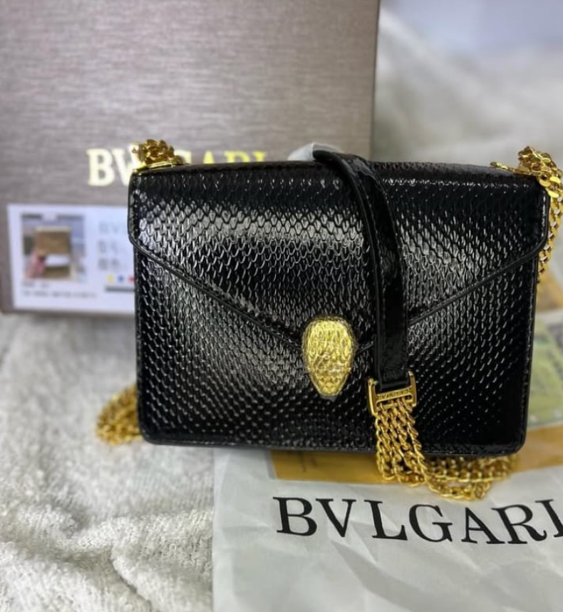 Bvlgari Serpenti Forever Mini Black crossbody bag in a textured finish