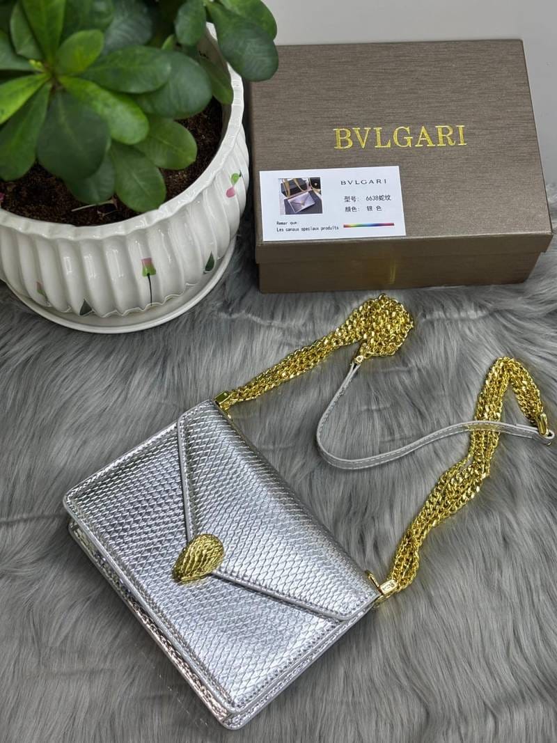 Bvlgari Serpenti Forever Mini silver crossbody bag in a textured finish