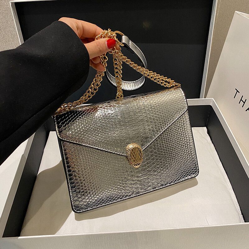 Bvlgari Serpenti Forever Mini silver crossbody bag in a textured finish