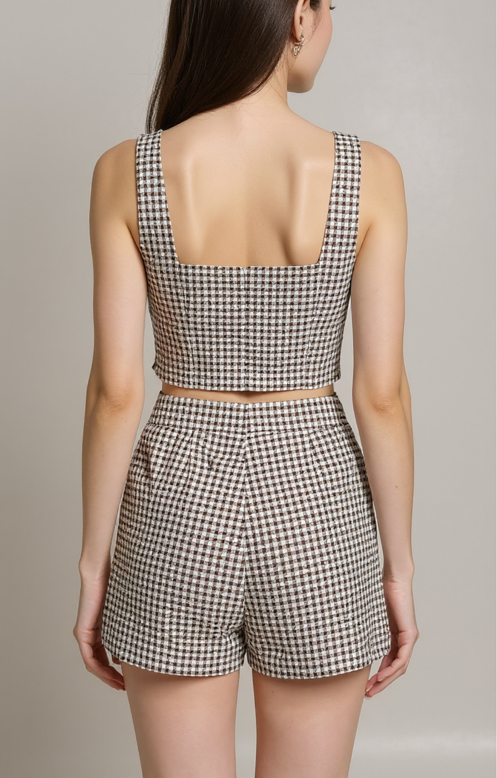 Chic Cropped Checkered Co-Ord Set