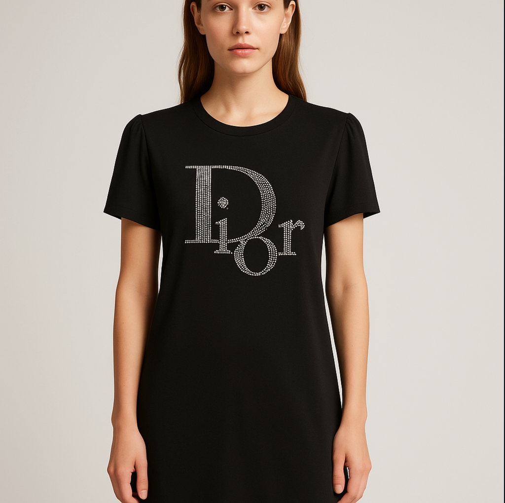 Dior printed Rhinestone Black Dress