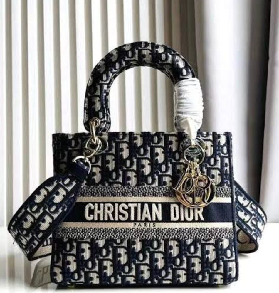 Dior Lady D-Lite bag in the mini size with blue Dior Oblique jacquard embroidery