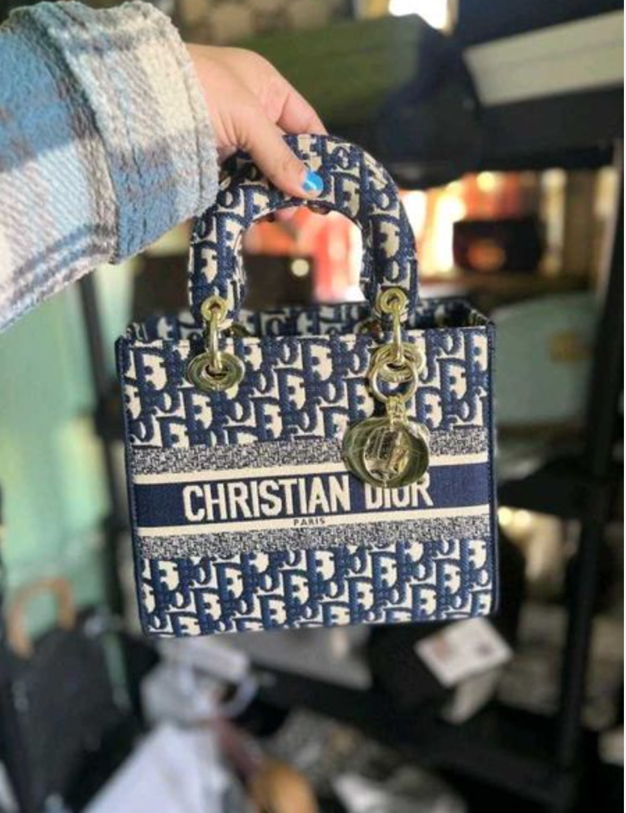 Dior Lady D-Lite bag in the mini size with blue Dior Oblique jacquard embroidery