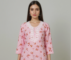 Elegant Lite Pink Floral Waist-Length Short Kurta