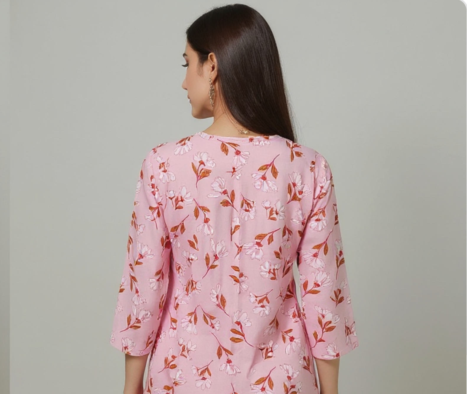 Elegant Pink Floral Waist-Length Short Kurta