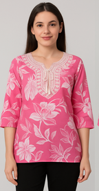 Elegant Pink Floral Waist-Length Short Kurta