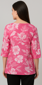 Elegant Pink Floral Waist-Length Short Kurta