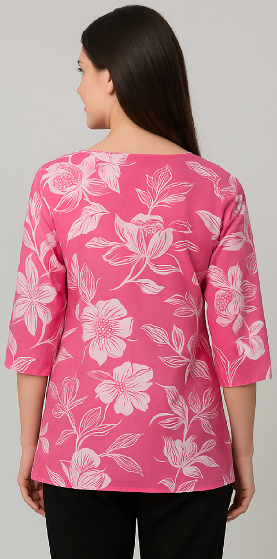 Elegant Pink Floral Waist-Length Short Kurta