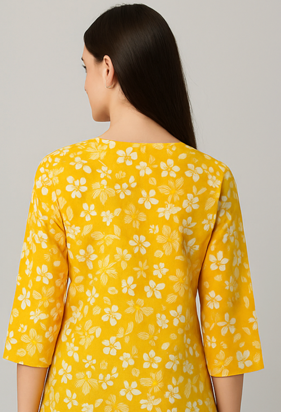 Elegant Yellow Floral Waist-Length Short Kurta