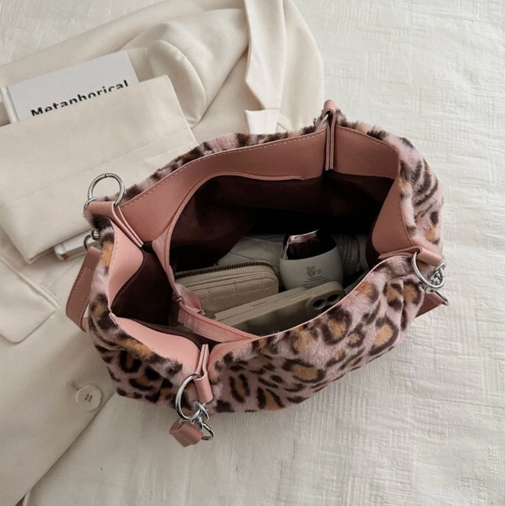 Fur Tote Hand Bag in Cheetah colour
