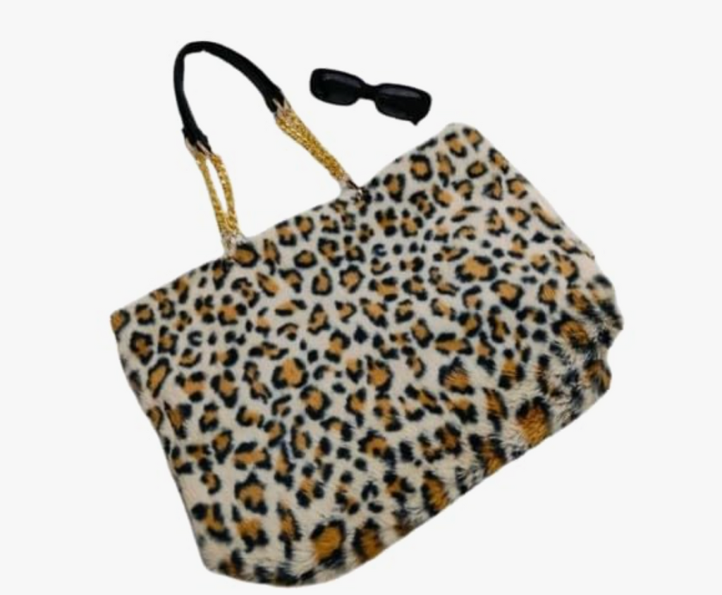 Fur Tote Hand Bag in White Cheetah colour