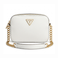 Guess Noelle Crossbody Camera Bag in white textured polyurethane material.