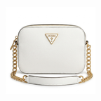 Guess Noelle Crossbody Camera Bag in white textured polyurethane material.