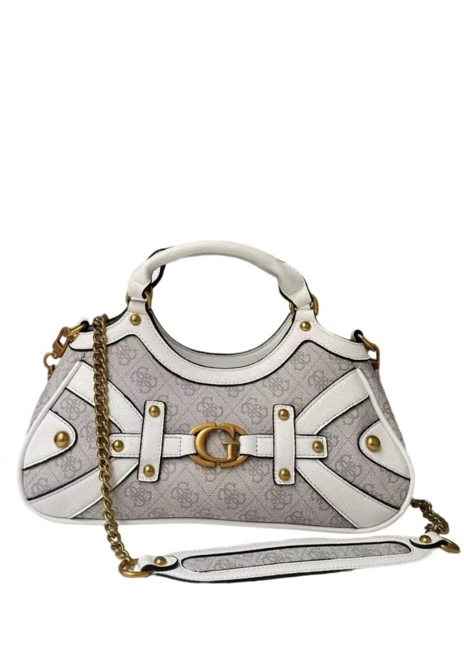 Guess mintha small satchel in white and gray logo print