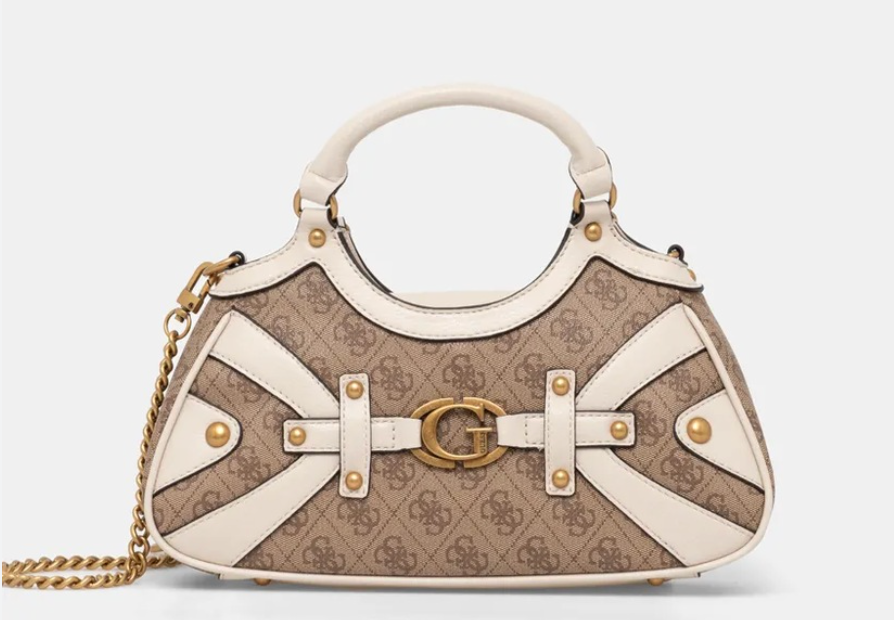 Guess mintha small satchel in white and gray logo print