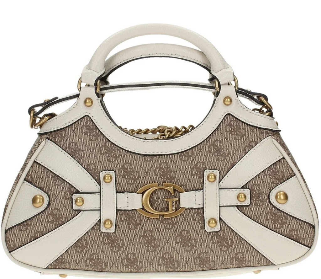 Guess mintha small satchel in white and gray logo print