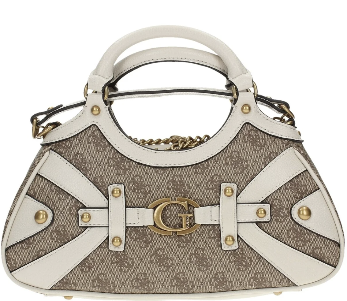 Guess mintha small satchel in white and gray logo print