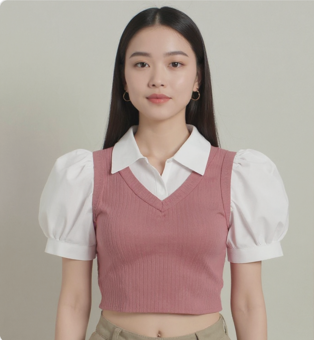 Korean Pink Collar Top
