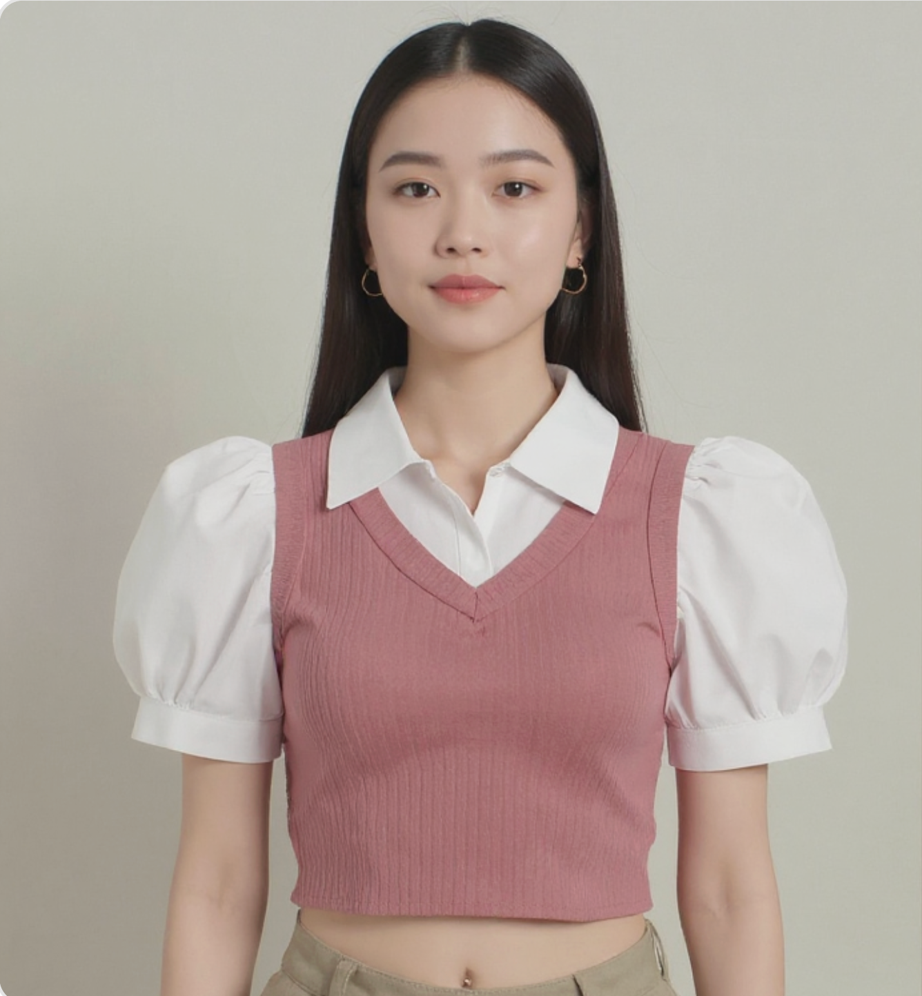 Korean Pink Collar Top