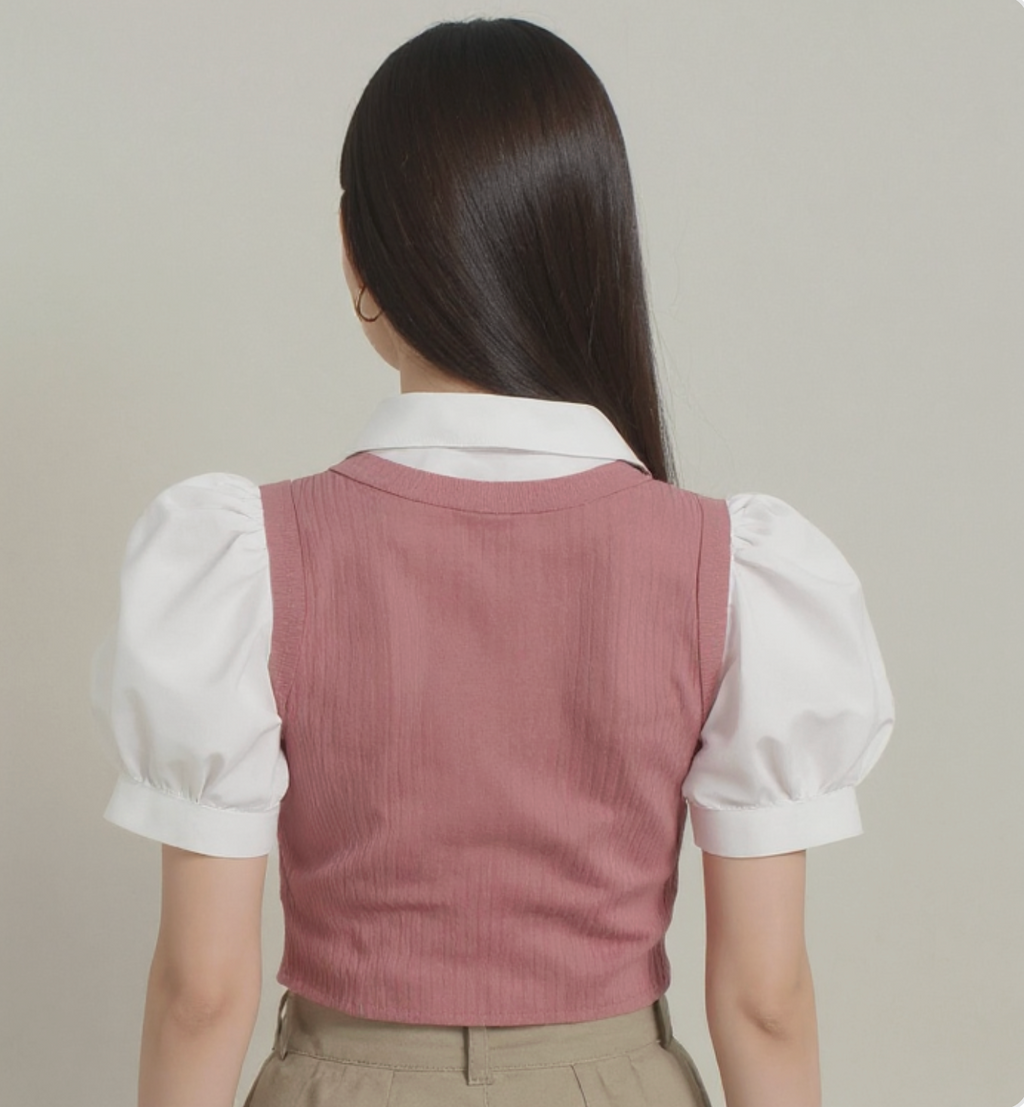 Korean Pink Collar Top