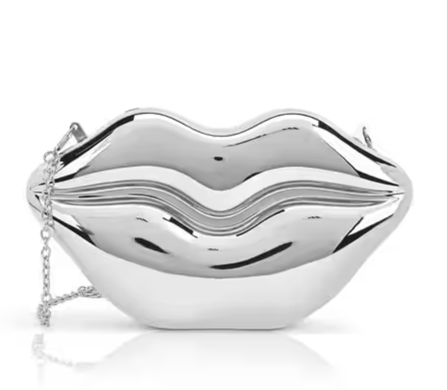 Lips Shaped Metal Hand Bag in Silver