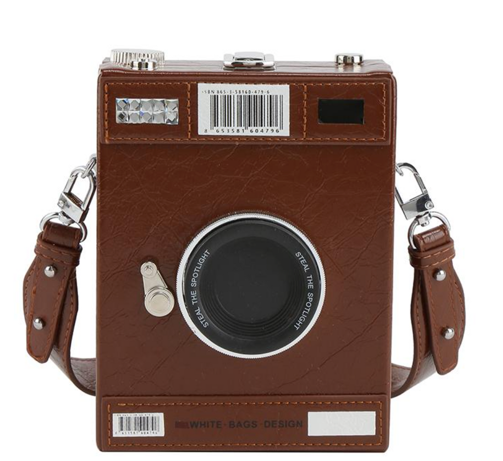Old school camera statement Hand Bag in Brown