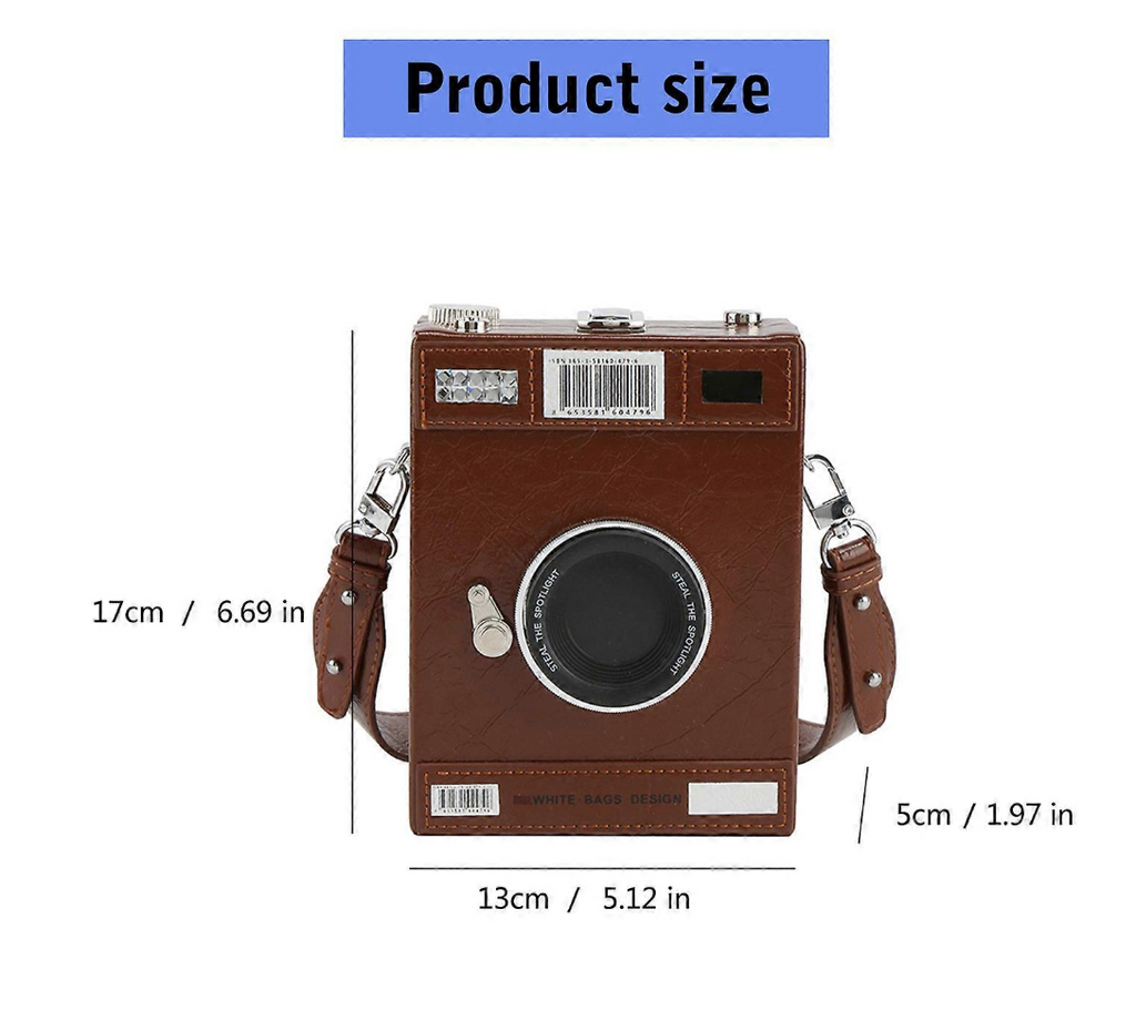 Old school camera statement Hand Bag in Brown