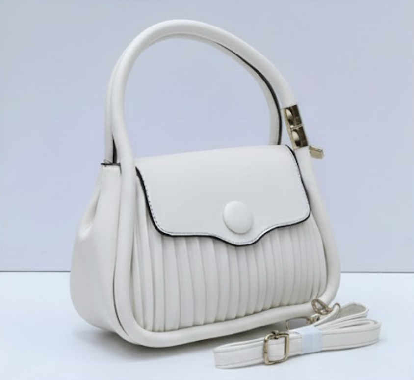 Quilted Bag with Button Closure in White