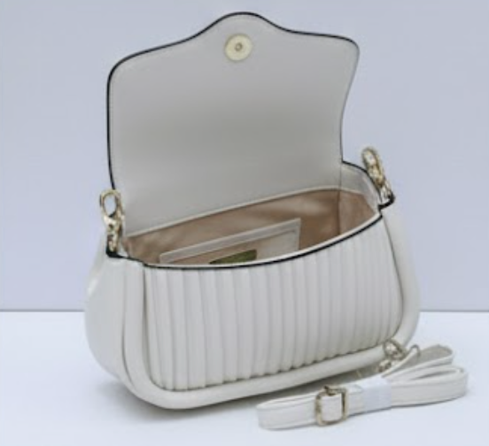 Quilted Bag with Button Closure in White