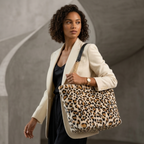 Fur Tote Hand Bag in White Cheetah colour