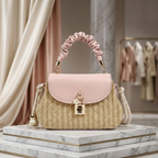 Straw Bag Rattan Women Shoulder Bag in Pink
