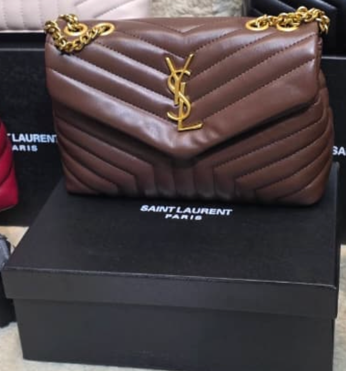 Saint Laurent Loulou medium shoulder bag in Brown matelassé leather.
