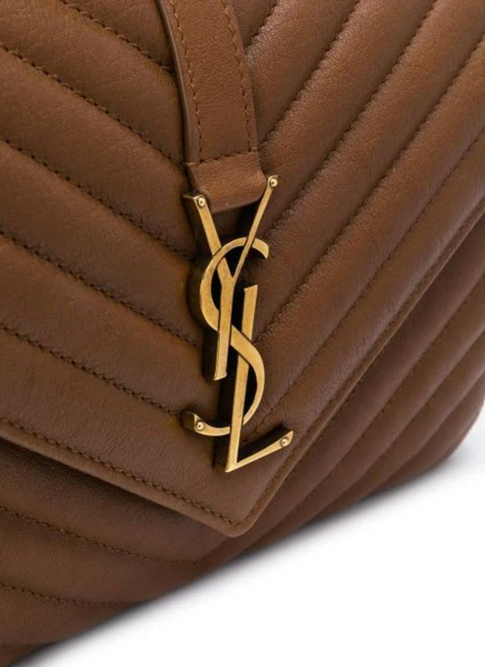 Saint Laurent Loulou medium shoulder bag in Brown matelassé leather.