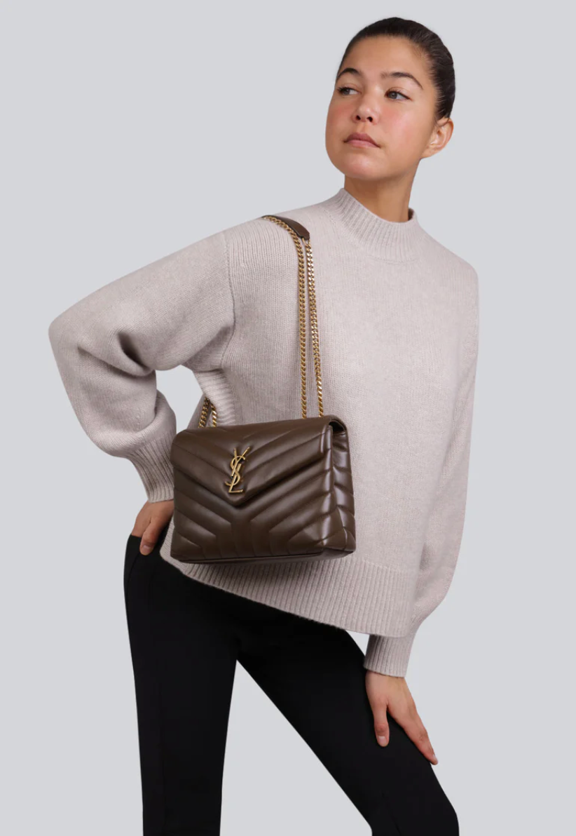 Saint Laurent Loulou medium shoulder bag in Brown matelassé leather.