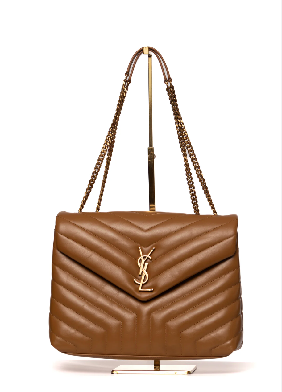 Saint Laurent Loulou medium shoulder bag in black matelassé leather.