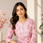 Elegant Lite Pink Floral Waist-Length Short Kurta