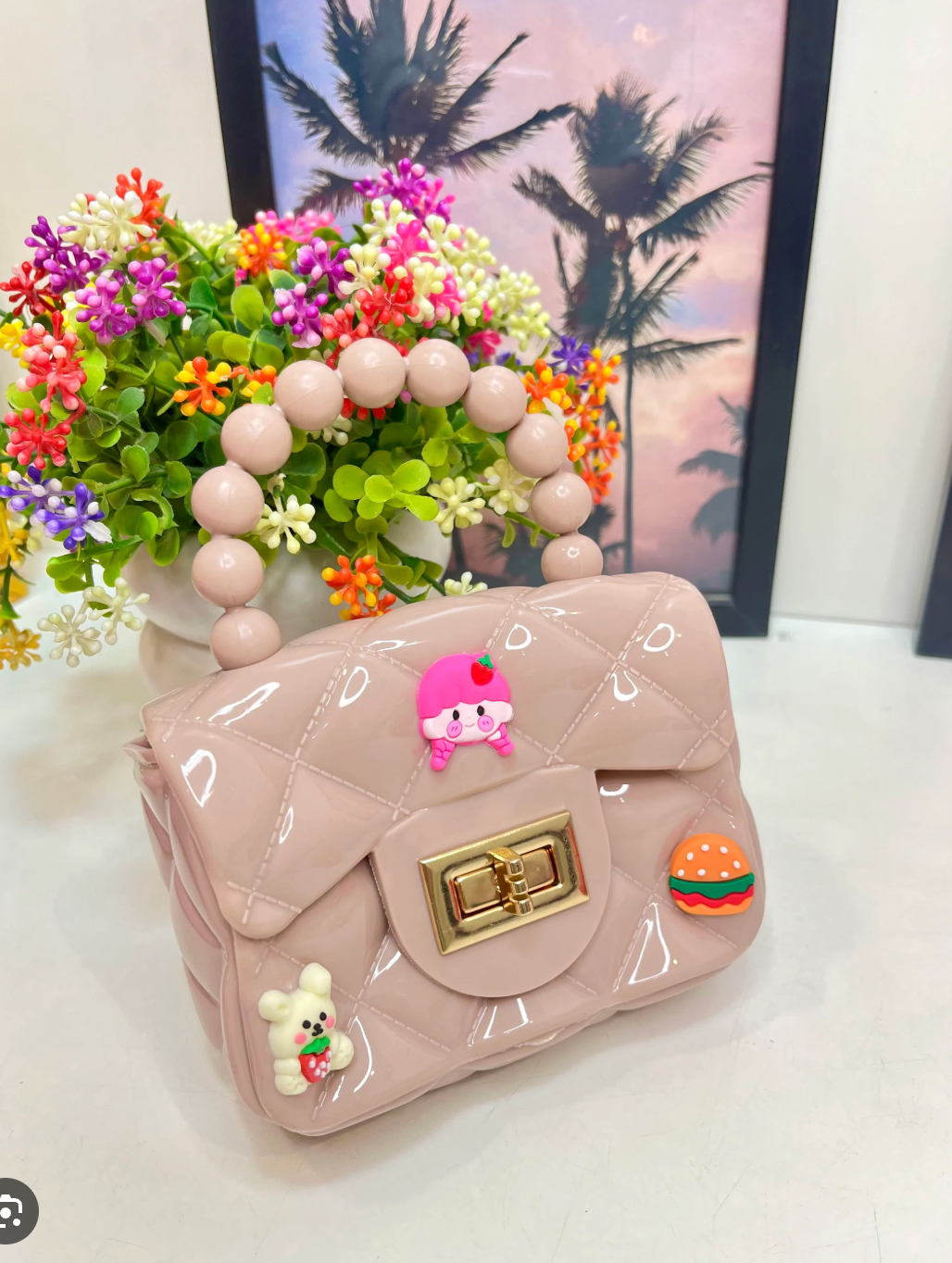 Mini Sling Bag with charms in Beige