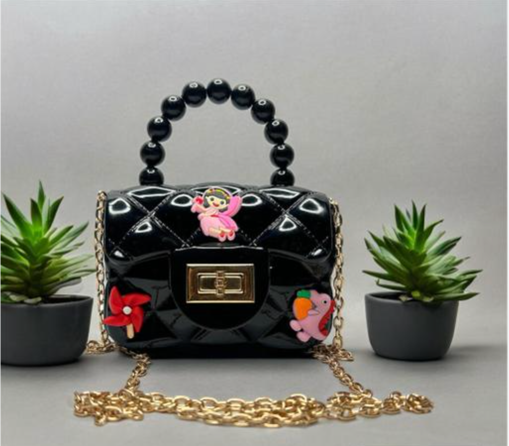 Mini Sling Bag with charms in Black