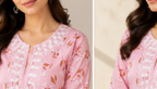 Elegant Lite Pink Floral Waist-Length Short Kurta