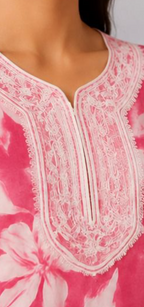 Elegant Dark Pink Floral Waist-Length Short Kurta