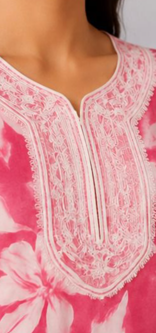 Elegant Dark Pink Floral Waist-Length Short Kurta