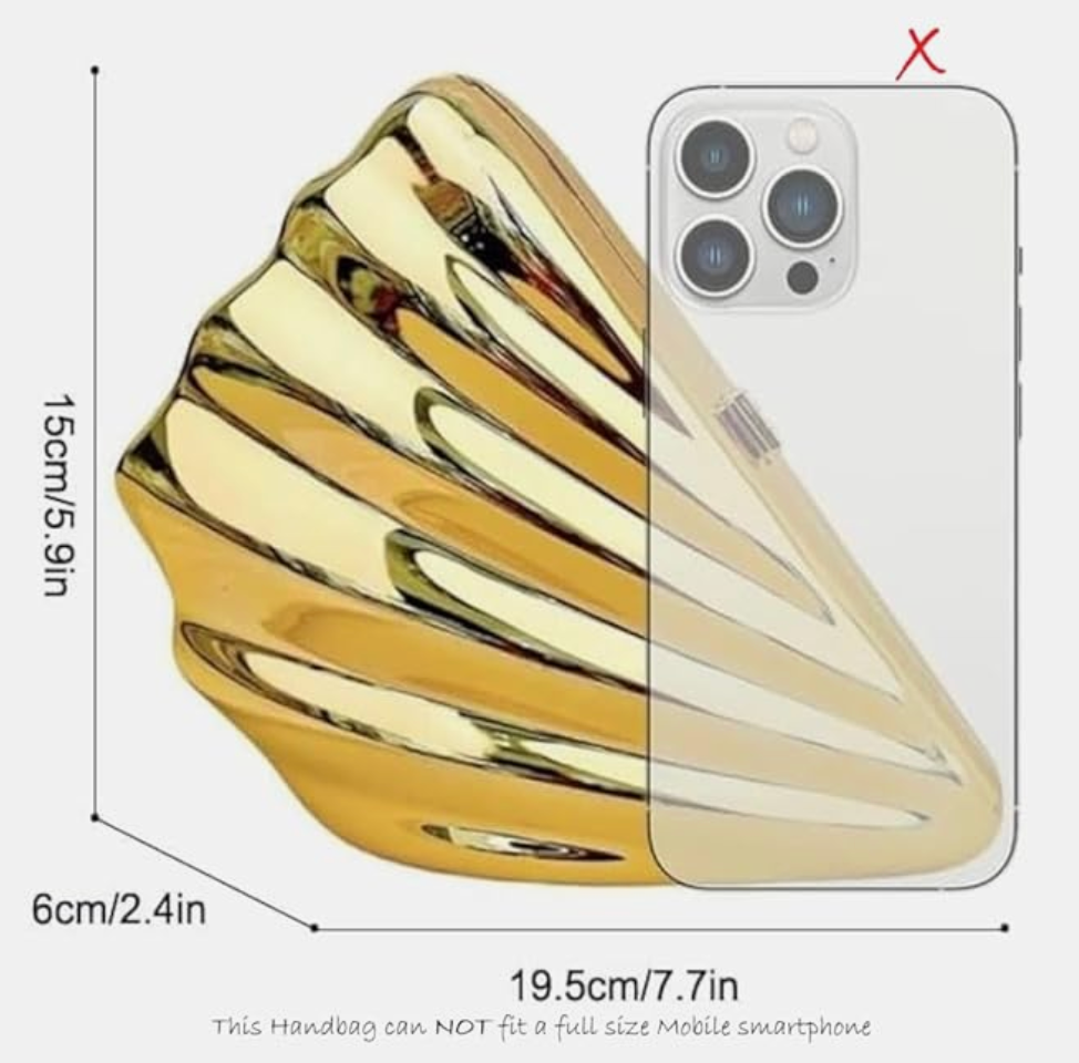 Shell Shaped Metal Hand Bag in Gold