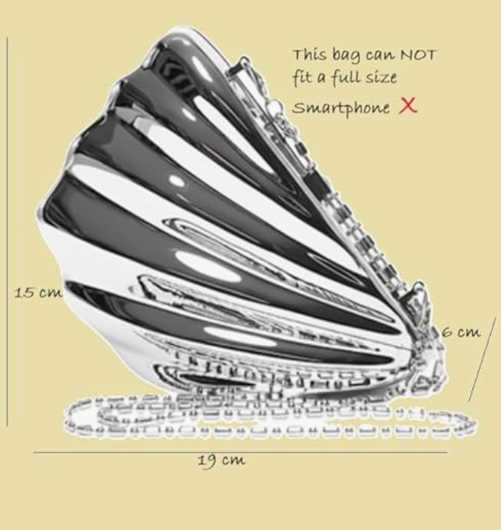 Shell Shaped Metal Hand Bag in Silver